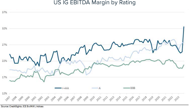 US IG EBITDA Margin by Rating