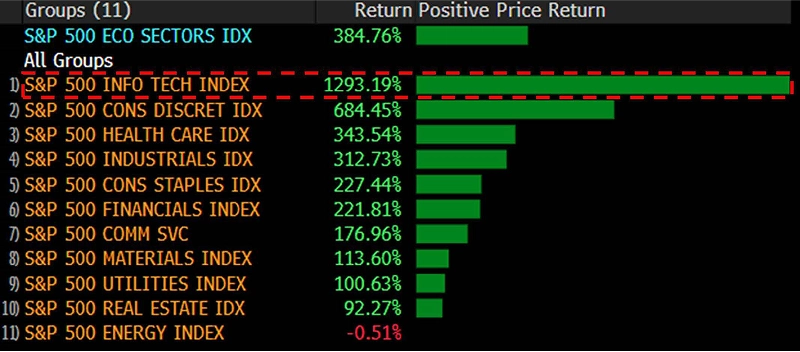 S&P 500 Price Performance By Sector, 6/30/08 - 6/30/25